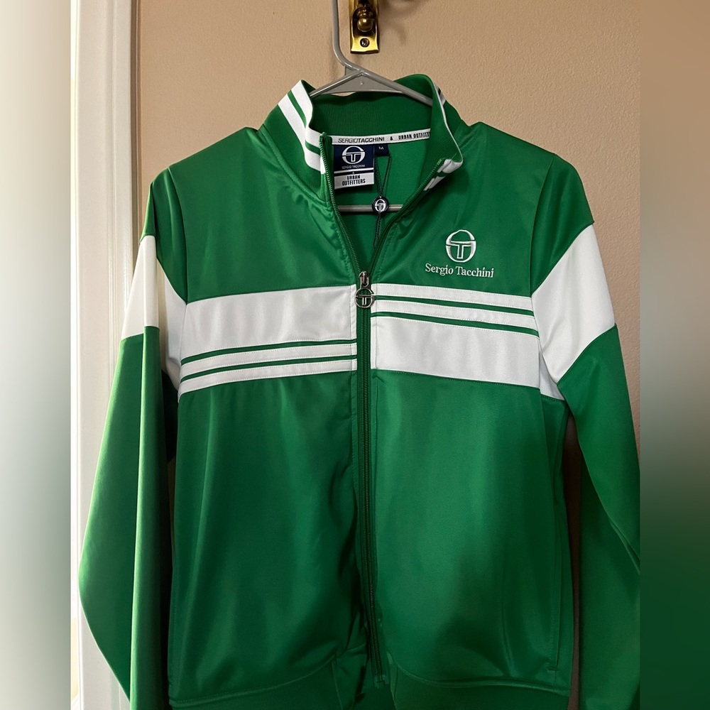 Sergio Tacchini Green and White Retro Tennis Jacket